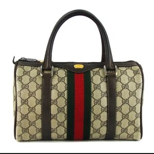 Gucci Brown GG Canvas Vintage Web Boston Satchel Bag